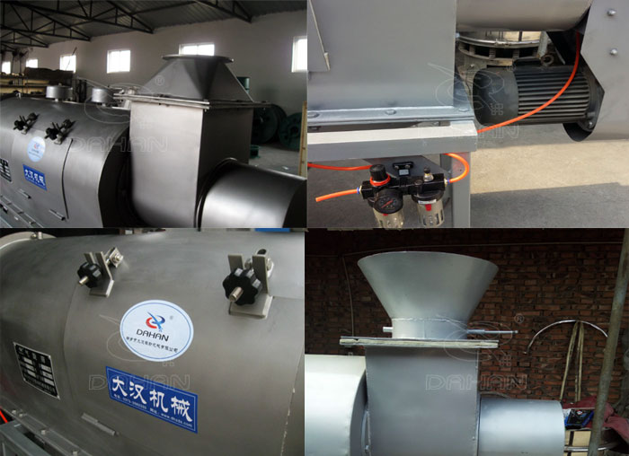 氣旋篩：電機，進料口，氣壓裝置等特寫圖片