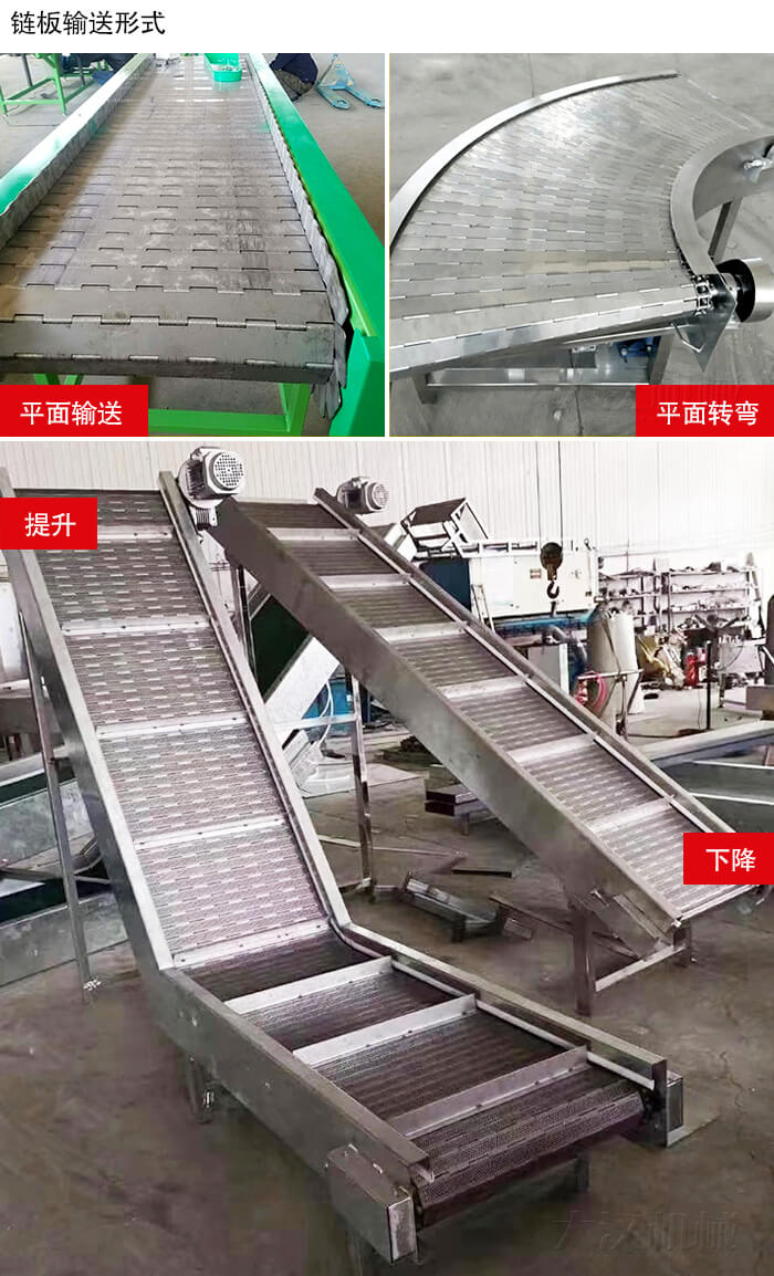 鏈板輸送機平面輸送，平面拐彎，提升等運行現場圖片